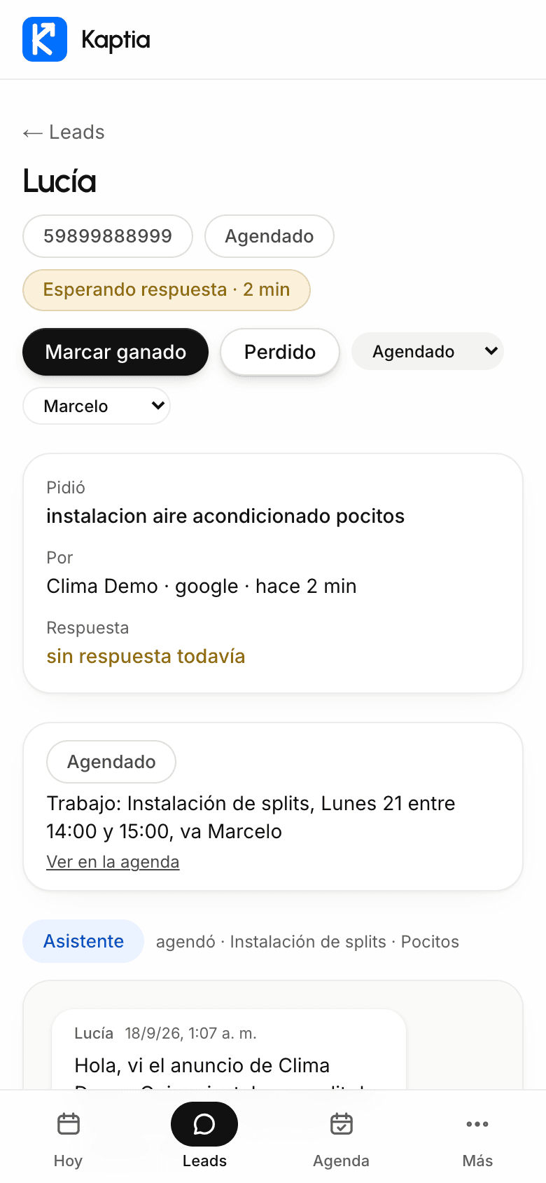 Te escribe con el pedido ya escrito